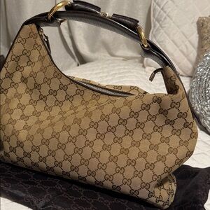 Gucci Tan and Brown Monogram Shoulder Bag